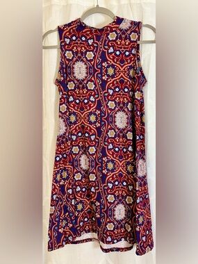 Pink Rose Retro Print Sleeveless Shift Dress | Soft Bloom Summer S